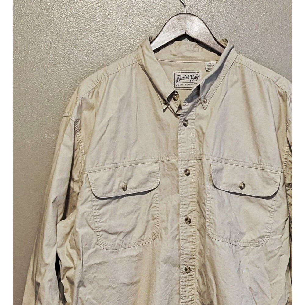 Bimini Bay Fishing Shirt Mens XL Tan Long Sleeve Vented Safari Hiking Vintage